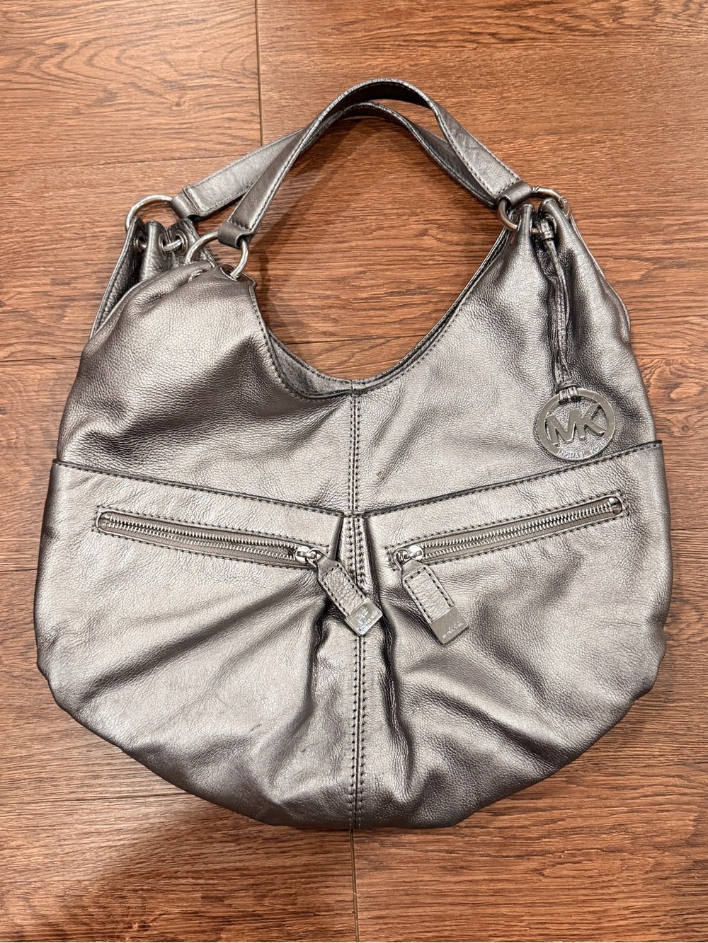 Michael Kors Silver Metallic Leather Hobo Bag